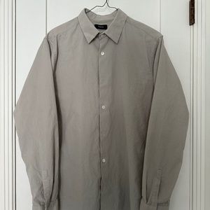 Theory Micro Corduroy Long Sleeve Button Down in Stone